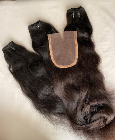 Bundle Deal on Jet Black Virgin Temple Hair Weft and Closure - Prarvi Hair