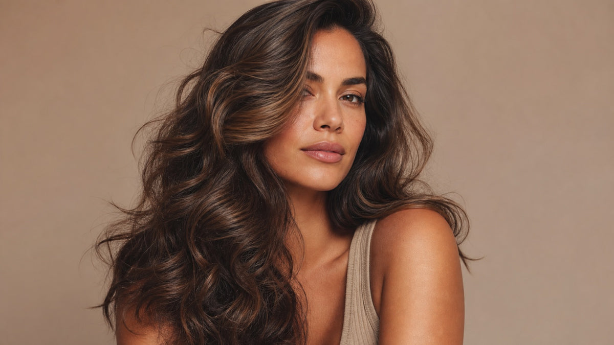 Woman with healthy, glossy, voluminous hair showcasing rich natural texture and movement