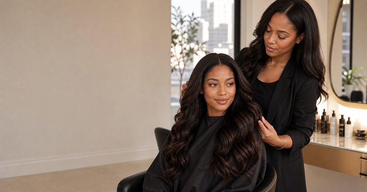 A stylist working with a client in a salon.