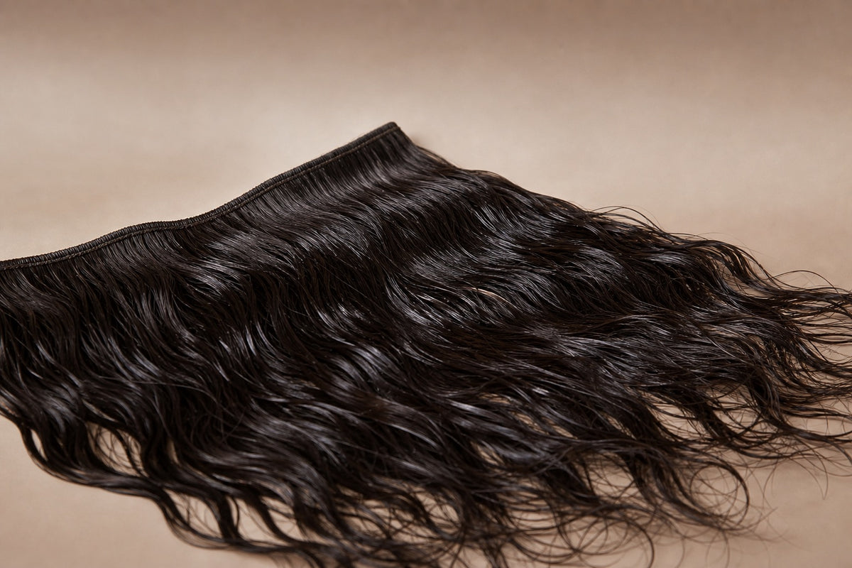 A sew-in hair weft gently cleaned and laid flat to look fresh again.