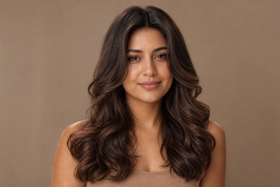 A woman with soft loose-curl hair showing a relaxed wave style.