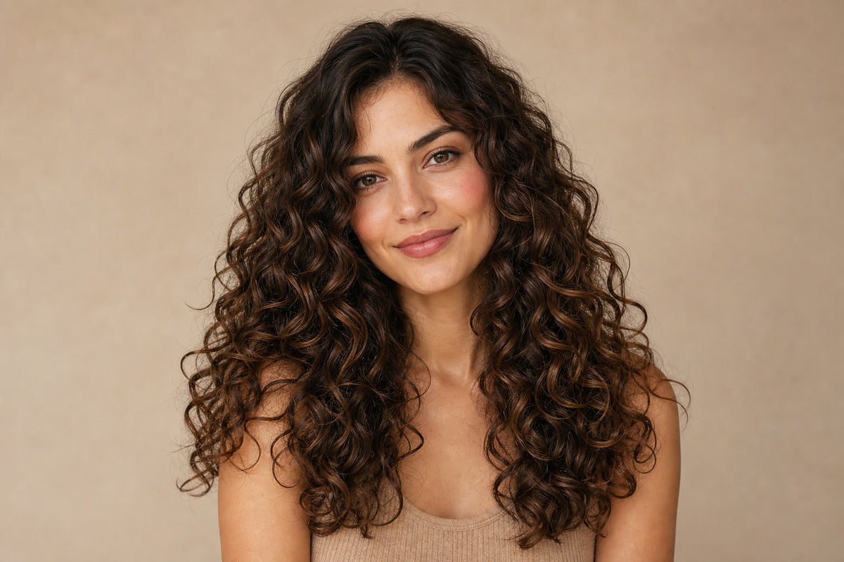 A woman with on-trend defined curls showing a modern perm-style look.