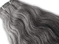 Salt and pepper grey raw human hair extension weft for grey blending and salon installs