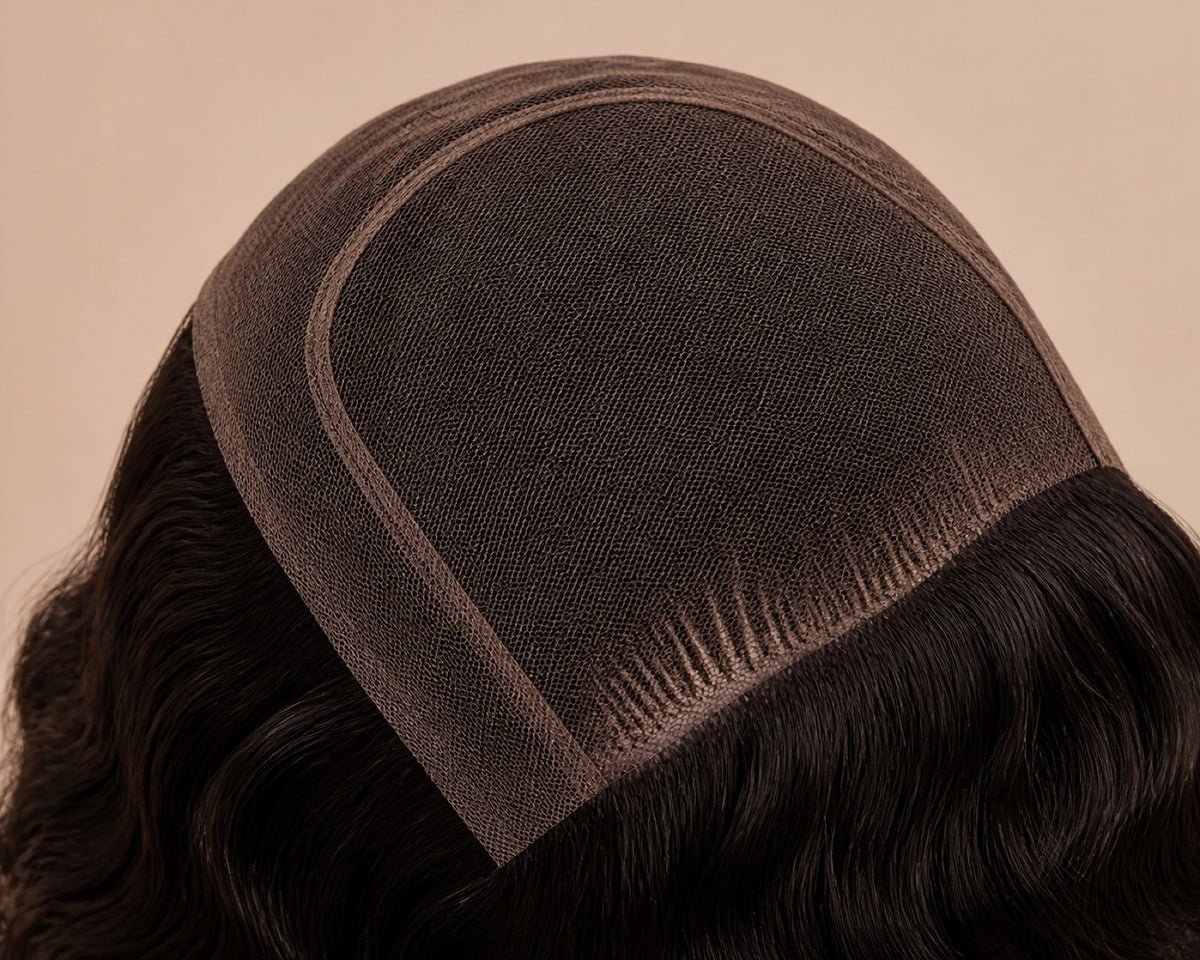 Lace-front hairline and cap construction detail