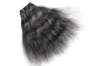 Salt and pepper grey raw human hair extension weft on a white background