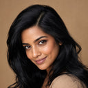 Model showing the achievable look: full glossy hair with a dense natural part and healthy crown