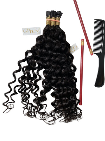 Loose Curly Round Shape I-Tip Hair Extension - Prarvi Hair